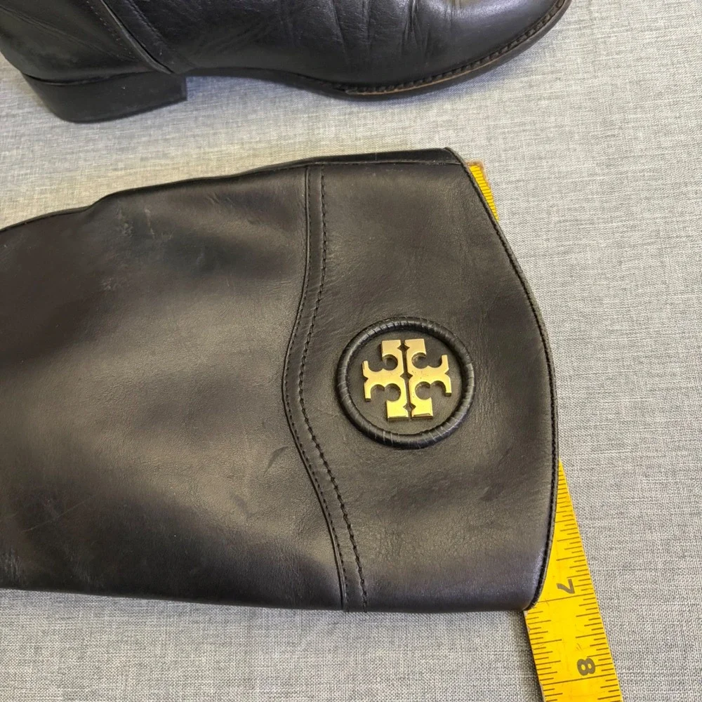 Tory Burch Riding Boots Womens 7.5 Kiernan Leather Tall Gold‎ Logo Medallion